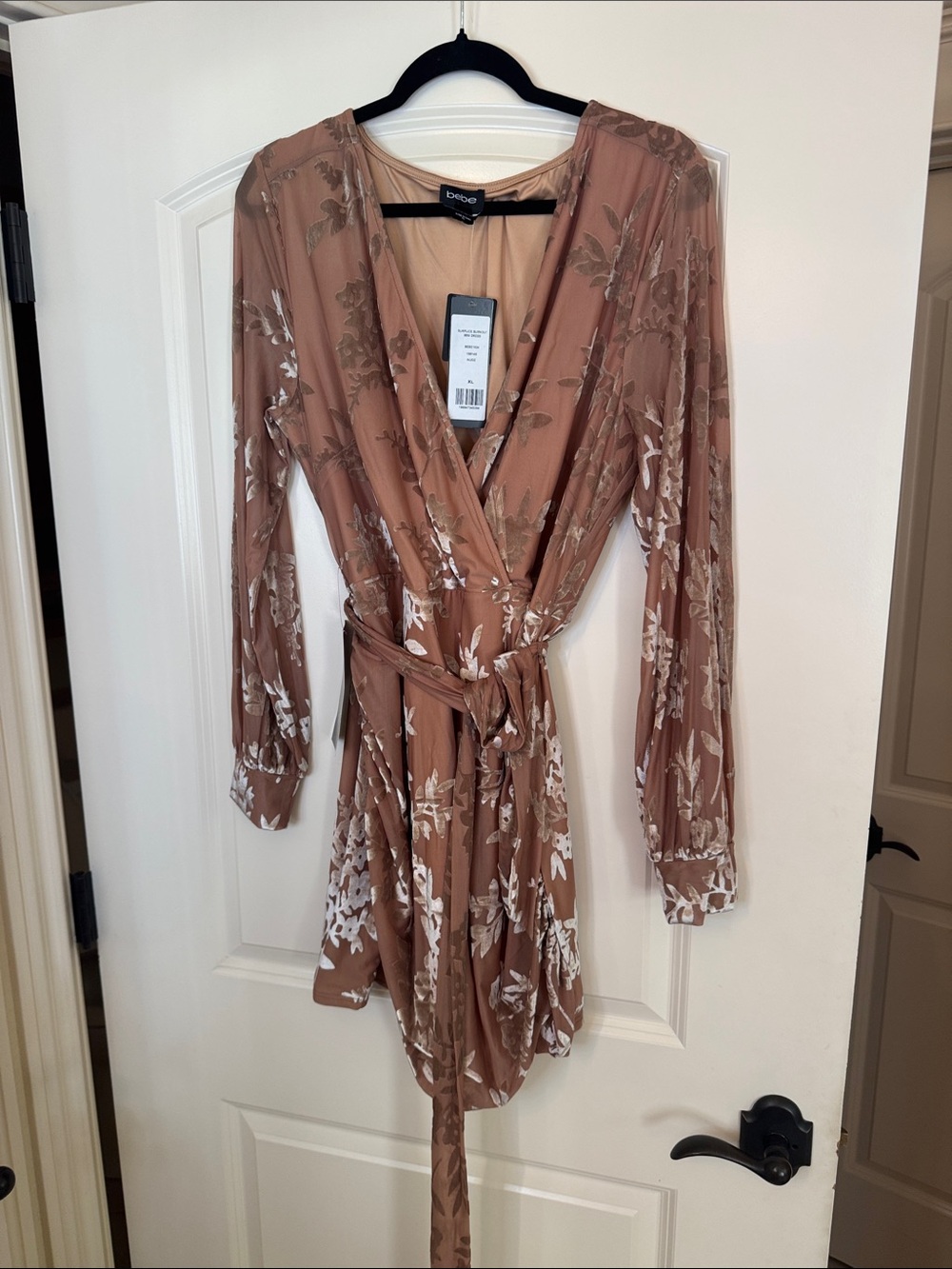 bebe Dusty Rose Floral Long Sleeve Wrap Dress